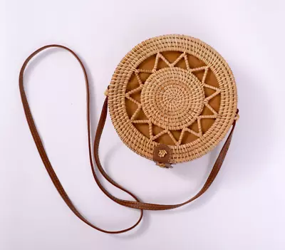 US Handwoven Round Rattan Bags For Women Summer Beach Crossbody Bag Shoulder Bag • $16.95