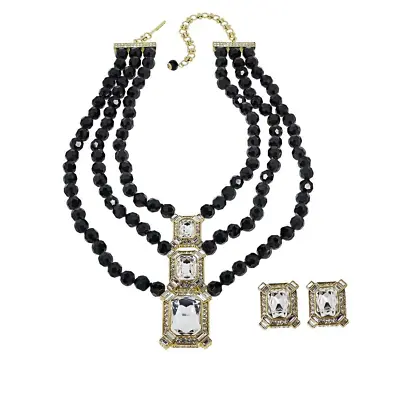 $44.99 • Buy Heidi Daus  Estate Splendor  Black Beaded Necklace And Earring Set