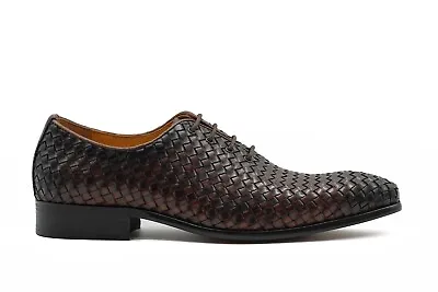 Mens Wholecut Oxford Shoes Handmade Lattice Woven Leather Classic Formal Wear • £89.99