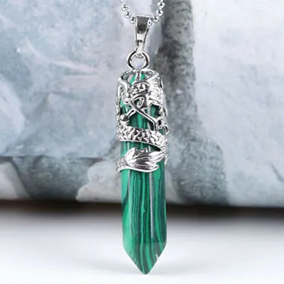 Natural Raw Malachite Quartz Crystal Point Necklace Hexagonal Gemstone Pendants • $2.71