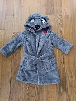 Baby Boy M&S Bear Grey Hooded Dressing Gown 1.5 -2 Years Ears Eyes &Nose On Hood • £3.99