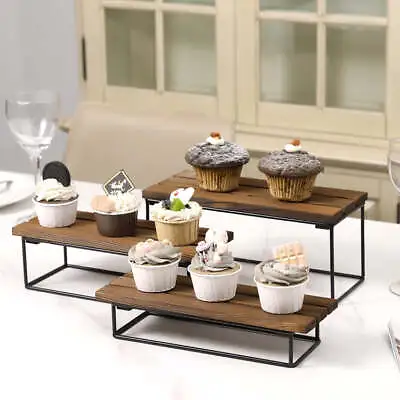 £35.57 • Buy Wood & Black Metal Wire 3 Tiered Dessert Display Riser Cupcake Stands, Set Of 3