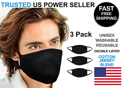 3 Pack Black Face Mask Cotton Jersey Cover Double Layer Washable Reusable Unisex • $13.95