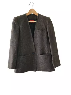 Vintage Sasson Paris Womens Wool Blend Jacket Size 4/5 Brown Collarless V-Neck  • $28