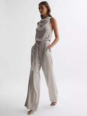 New REISS Rose Metallic Sleeveless Cowl Neck Jumpsuit Neutral - Women’s UK8/US4 • £168.66