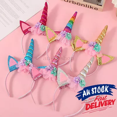 2024 Girl Unicorn Headband Cat Ear Band Sequins Horn Xmas Party Gifts Christmas • $15.68