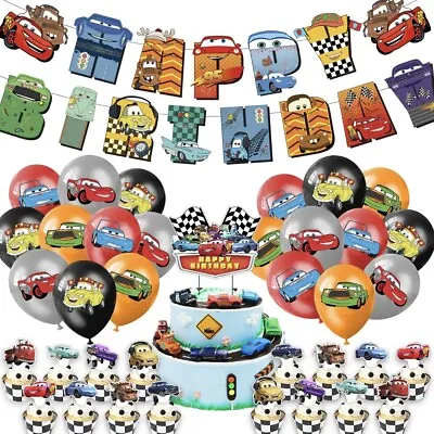 Car Racing Themed Happy Birthday Party Balloon Banner Cake Topper Set Prop Kid • $7.26