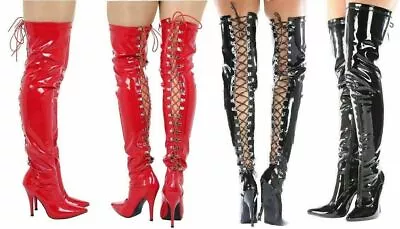 Mens Thigh High Over Knee Lace Up High Stiletto Heel Boots Uk Sizes 9-12 • £39.99