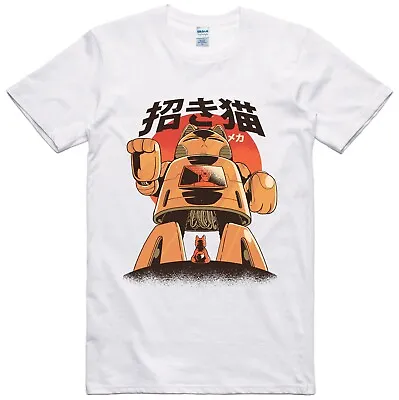 Mens Anime Manga T Shirt Mech Cat Robot Regular Fit 100% Cotton Tee • £8.99