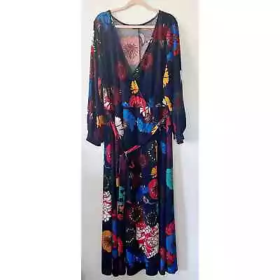 Eloquii Long Sleeve Multi Colored Floral Wrap Belted Maxi Dress Size Size 22/24 • $28