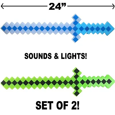 MineCraft Pixel Classic Sword Diamond LED Flashing Lights & FX Sounds Blue Green • $17.99