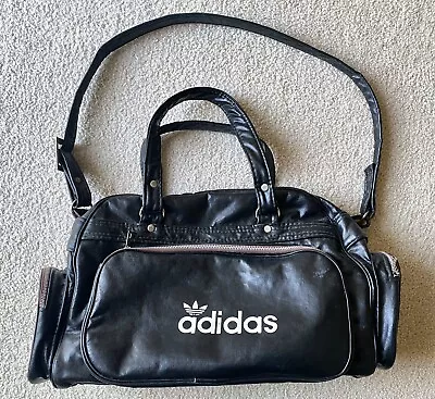 Vintage Adidas Black Leather Duffle Sports Handbag • $99.99