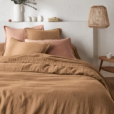 100% Linen Duvet Cover & Pillowcases King Bedding Bed Set Beige Brown IKEA DYTAG • £79.99