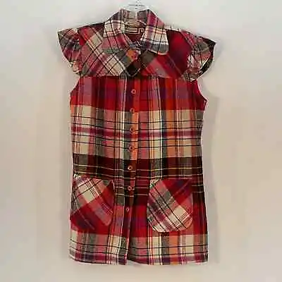 VTG USA Union Made Chequers Red Multi Plaid Tartan Wool Button Up Dress L  • $35