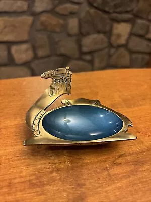 Vintage Camel AshTray Trinket Dish  Brass Turquoise Enamel Made In Israel Hakuli • $29