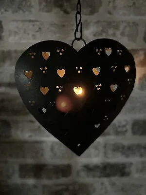 Hand Made Ornate Moroccan Arabian Hanging Heart Tealight  Metal Cut Out Holder • $14.60