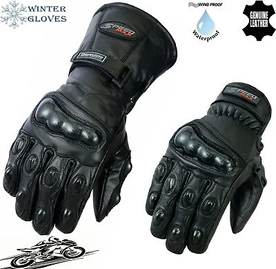 Mens Carbon Knuckle Thermal Motorbike Motorcycle Motocross Leather Winter Gloves • £14.99