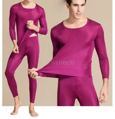 $34.90 • Buy Men Knit Silk Long Johns 2pc Thermal Underwear Set Long Underwear Sleep Pajamas