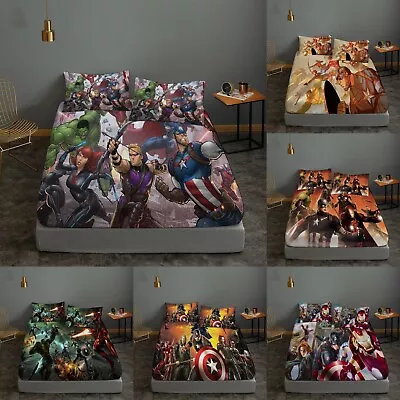 The Avengers Fitted Sheet Set Deep Pocket Bed Sheets&Pillowcase 3PCS Bedding Set • $55.09