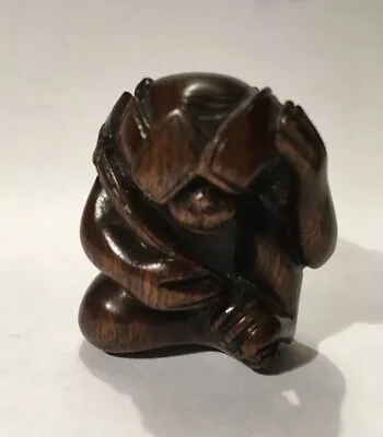 Vintage Hand Carved Wooden Japanese Monkey Netsuke - Signed • £45