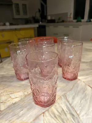 Vintage Morgantown Seneca Driftwood Pink Glass Crinkle Set Of 7 • $69.99