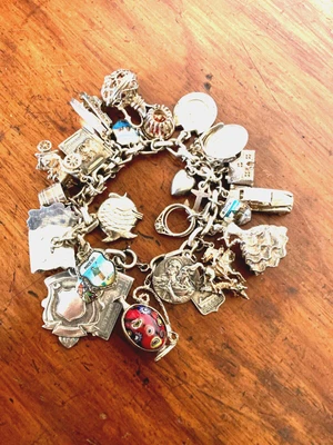 £150 • Buy Vintage Heavy 1960’s Silver Charm Bracelet With 30 Charms- 120 Gm.