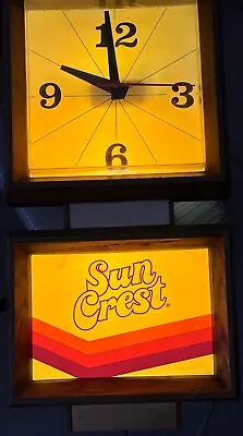 Vintage Original Sun Crest Beverages Light Up Advertising Clock - Faux Wood • $179