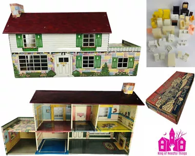 VTG Marx Doll House Tin Suburban Colonial Metal Litho Laundry Rm Furniture + Box • $46