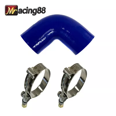 2  Blue 90 Degree Turbo/Intake/Intercooler Silicone Coupler Hose&2  Hose Clamp • $14.99