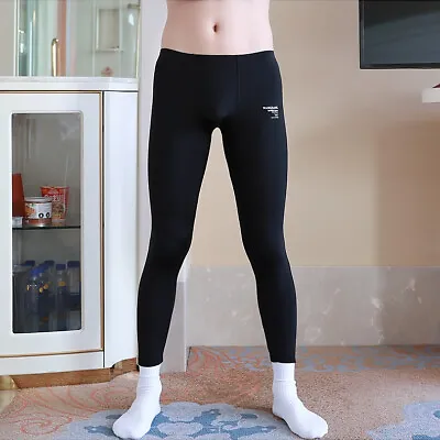 Men's Ice Silk Sheer Leggings Fitness Tight Long Johns Pants Stretch Underpants • $12.34