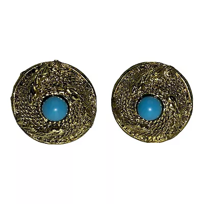 UNIQUE Turquoise Cufflinks Round Ornate Gold-tone Vintage 675 • $9.99