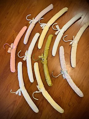 10 PC Lot Of  Vintage Satin Lace Padded Lingerie Hangers Asst Colors • $12