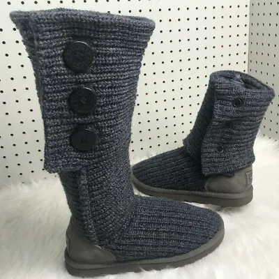 UGG Australia Classic Cardy Sheepskin Size 7 Blue Gray 5819 Sweater Boot Grey • $67.99