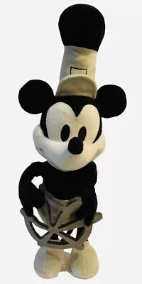 DISNEY 16.5  Black & White MICKEY MOUSE Steamboat Willie Dancing Whistling Plush • $19.99