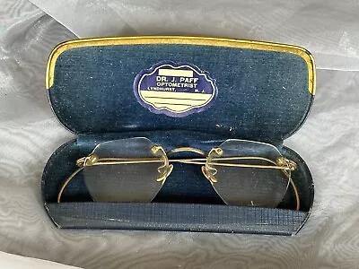ANTIQUE Eyeglasses Ful-Vue Gold Wire Rimless Glasses Hexagon Eyeglasses • $19.95