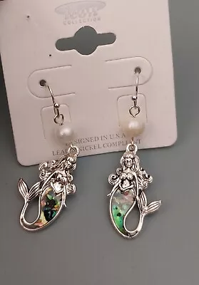 Silver-color Freshwater Pearl Abalone Shell Mermaid Earrings • $11