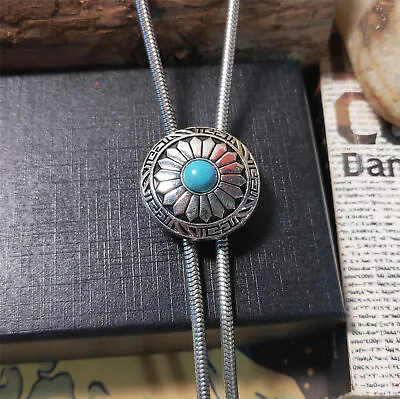 Small Round Turquoise Bolo Tie Wedding Necklace For Men Groomsmen Western Cowboy • $16.99