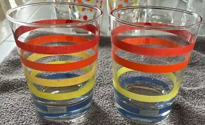 Vintage Fiestaware FIESTA Libbey Striped Drinking Glasses Tumblers 4.5” Set Of 2 • $15