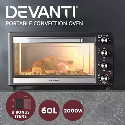 Devanti Electric Convection Oven Bake Benchtop Rotisserie Grill 60L Black • $135.95