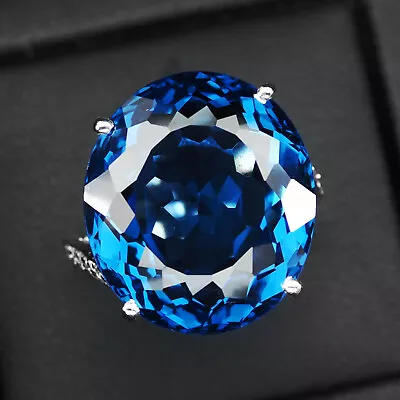 Stunning London Blue Topaz Oval 27.9Ct 925 Sterling Silver Handmade Rings Size 7 • $44.99