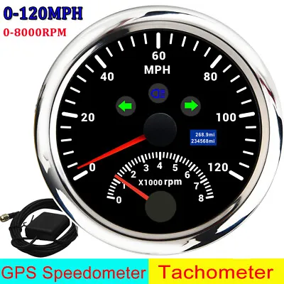 85mm Car Motorcycle GPS Speedometer Odometer 0-120MPH With Tachometer 0-8000 RPM • £44.69