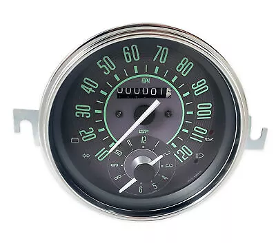 VW BUG BUS GHIA 120 MPH ODOMETER SPEEDOMETER W/COMBO CLOCK GREEN NUMERICAL FACE • $275