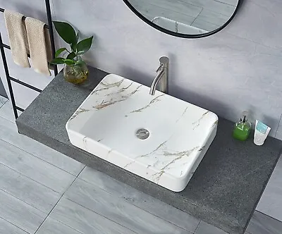 Ceramic Wash Basin Bathroom Sink Bowl Marble Effect Rectangular • $150