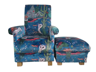 Emma J Shipley Velvet Fabric Adult Chair & Footstool Armchair Accent Animals New • £524.99