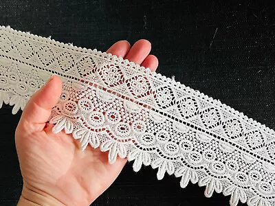 Vintage Guipure Lace 3.5  Wide Edging Sewing Dressmaking Trim Cotton Cream Ivory • £3.90