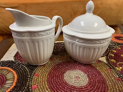 Mikasa Italian Countryside Sugar Bowl W Lid And Creamer Pitcher DD900 Cream • $25