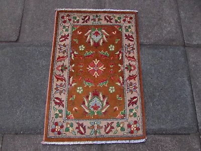 Vintage Hand Made Traditional Kazak Rug Oriental Wool Brown Small Rug 92x62cm • £95