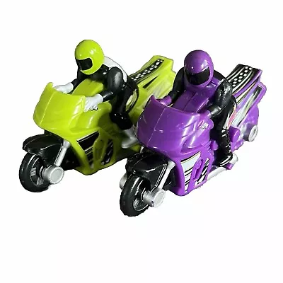 Hot Wheels Friction Motorcycle With Rider Purple And Green Lot Of 2 • $27.95