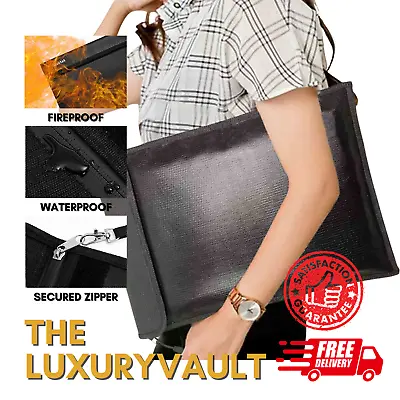 Fireproof Document Bag 15”x 11” X-Large Money Bag Fire Water Safe Storage Cash • $13.89