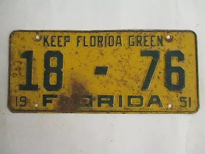 1951  Florida LOW #  License Plate Tag CLEAR FOR REGISTRATION Unique Opportunity • $225